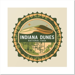 Indiana Dunes National Park Abstract Round Emblem Posters and Art